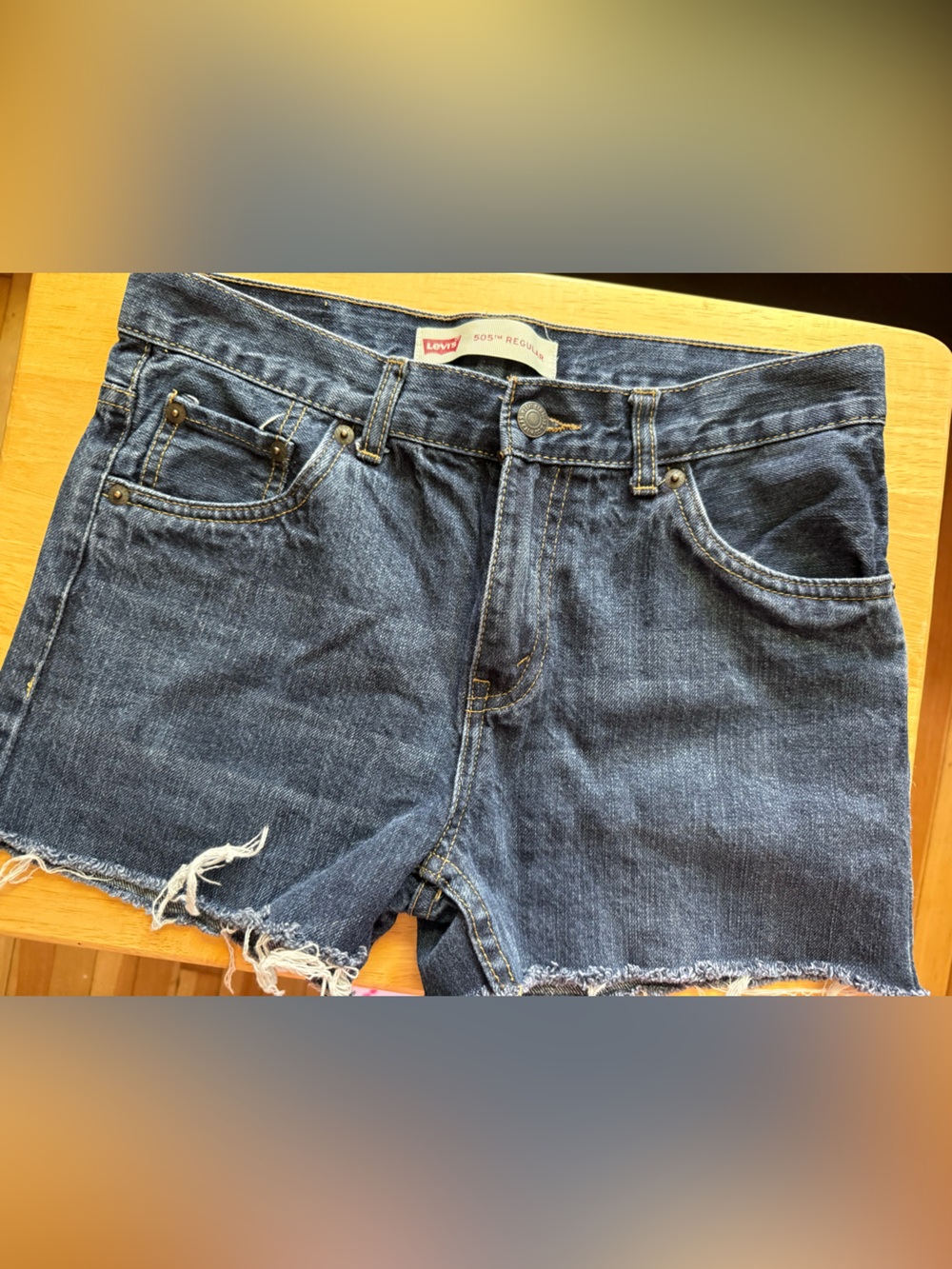 Women’s Levis 505 regular Dark Blue Denim‎ Cutoff Shorts size 28